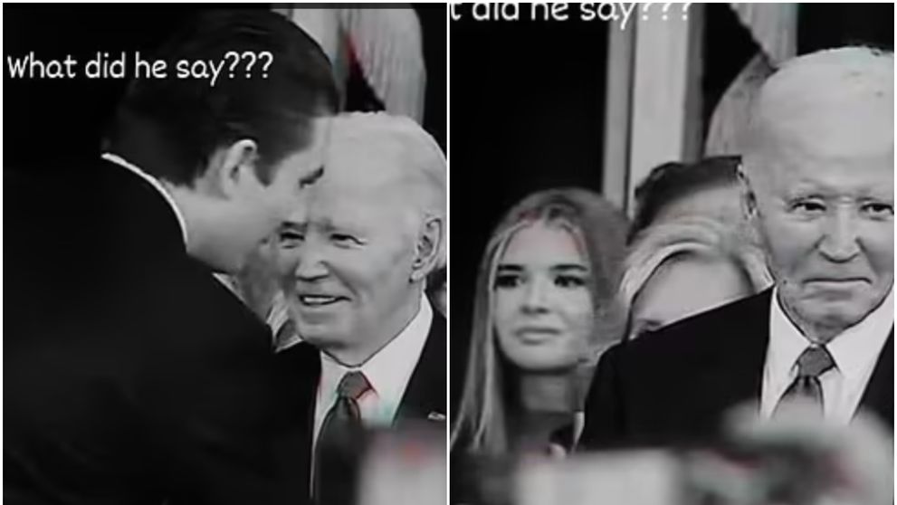 Momentul în care Barron Trump îi șoptește la ureche lui Joe Biden și îi șterge zâmbetul de pe față. ”Îmi scriu pe tricou replica!”