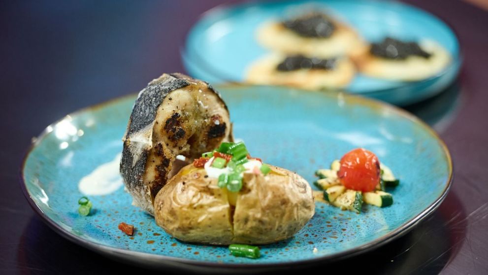 Eduard Acsente, rețeta de la Masterchef: Sturion la grătar, cartof umplut și legume la grătar