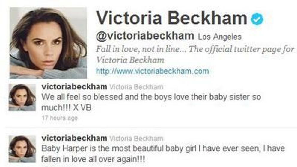 Victoria Beckham, pe Twitter: “Harper este bebelusul cel mai frumos”