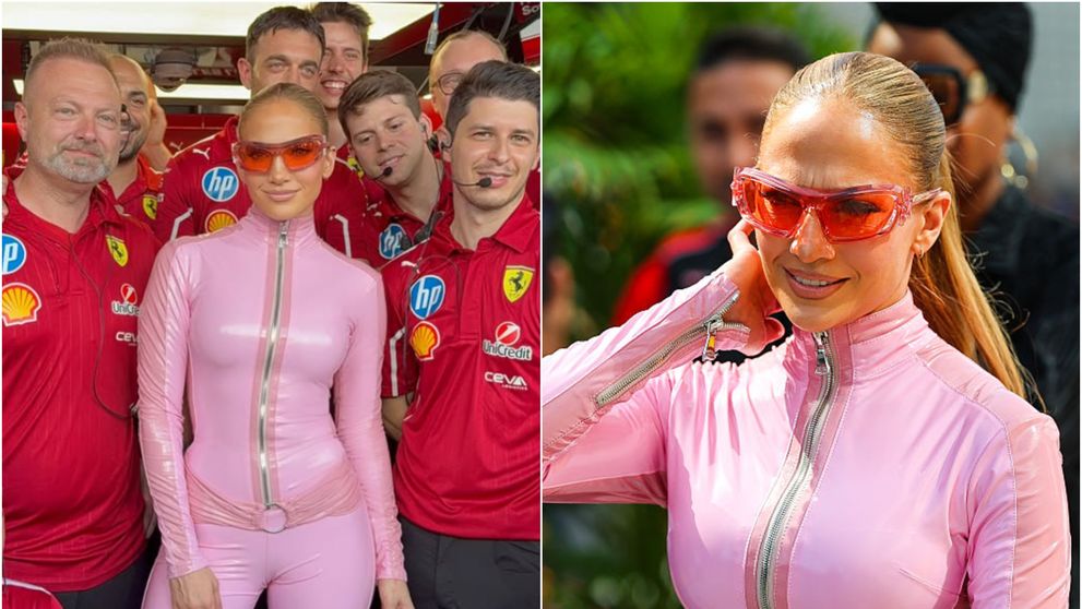 Jennifer Lopez, în plastic roz și mulat din cap până-n picioare… la peste 35 de grade! Cum s-a afișat în fața piloților de Formula 1