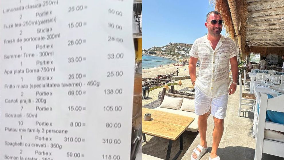Nota de plată uriașă lăsată la restaurantul lui Pescobar de un grup de tineri. Doar o sticlă de apă este 25 de lei