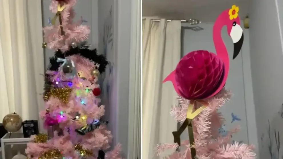 Și-a împodobit bradul din septembrie, cu un flamingo în vârf în loc de stea de Crăciun. Internetul e în delir