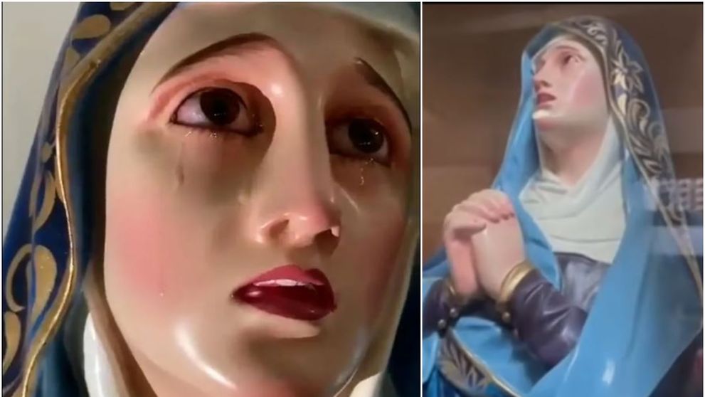 VIDEO Miracol într-o biserică. Statuia Fecioarei Maria, filmată plângând în fața enoriașilor