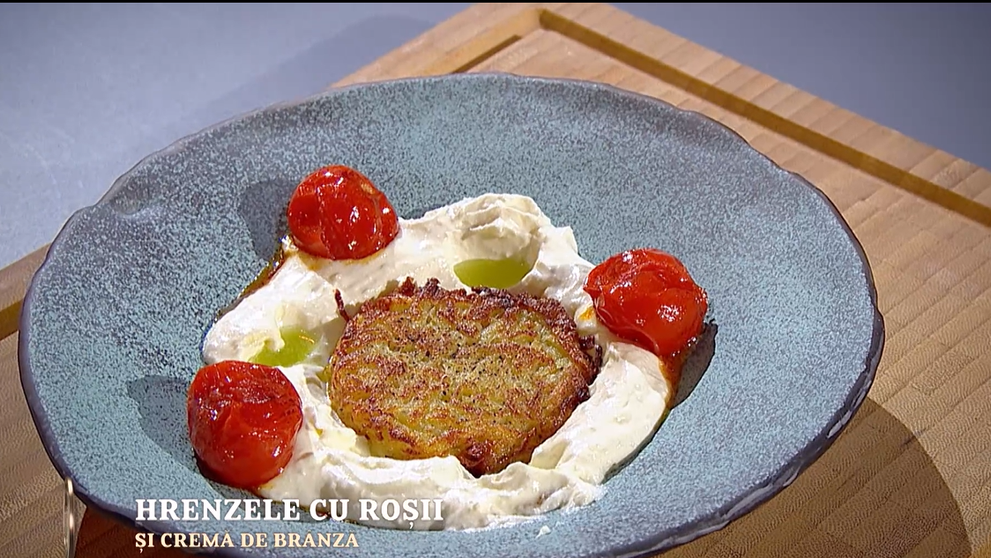 Masterchef 2024, 7 octombrie. Raluca Moisa - Hrenzele cu cremă de brânzeturi, cherry și ulei de ceapă verde