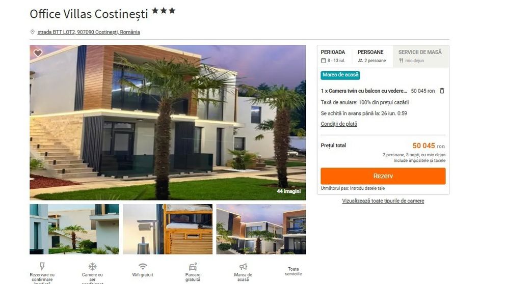 Prețurile pentru o cazare în Costinești în perioada 8-13 iulie 2026, când e festivalul Beach, Please!. Pot ajunge și la 10.000 euro