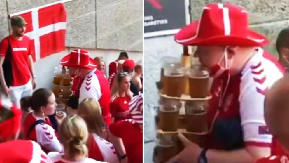 Adevăratul erou al Euro 2020! Fanul care a devenit viral după ce a cărat singur 12 beri și un cârnat