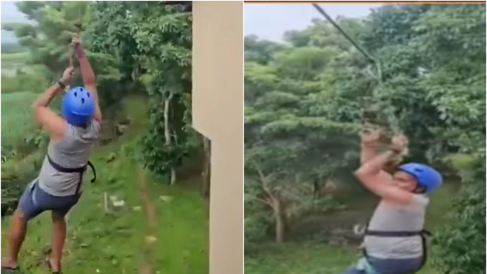 Momentul în care un turist cade de la 12 metri înălțime, după ce tiroliana pe care se afla a cedat. Imaginile șocante surprinse de martori