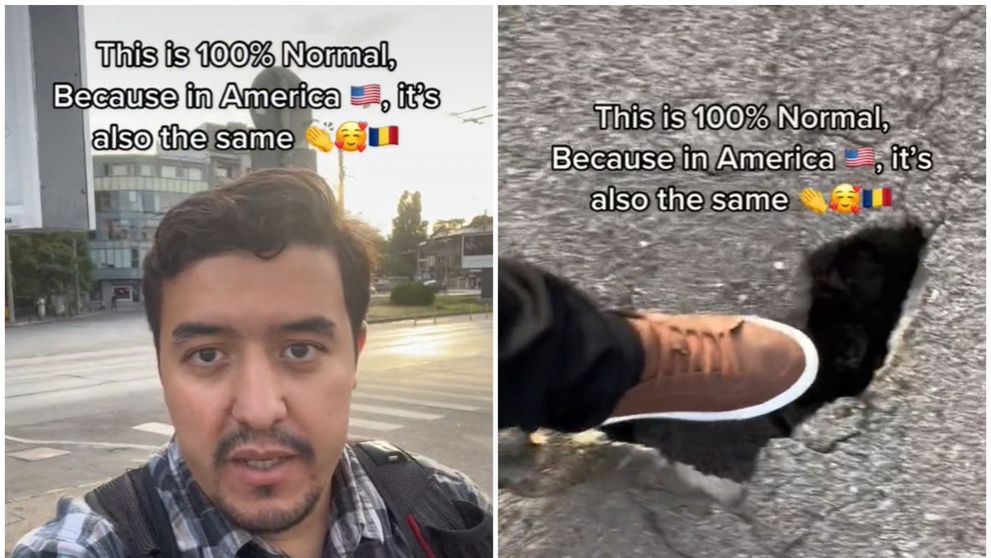 Reacția unui american când a văzut o groapă uriașă pe străzile din București : 