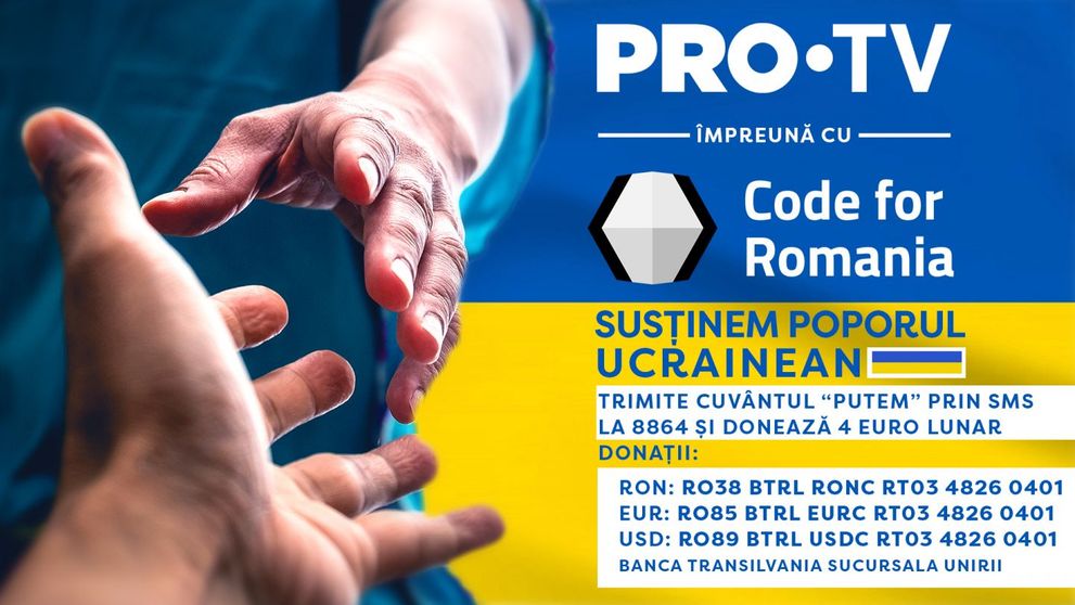 PRO TV sprijină Code 4 Romania, care-i ajută pe cei afectați direct de război