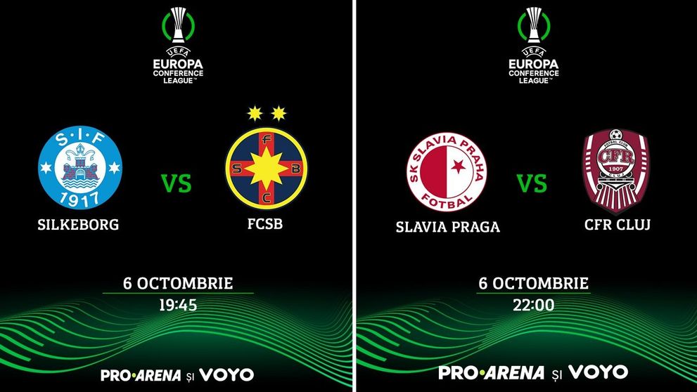 FCSB și CFR Cluj se văd pe PRO ARENA și VOYO pe 6 octombrie! La ce oră se joacă meciurile din Conference League
