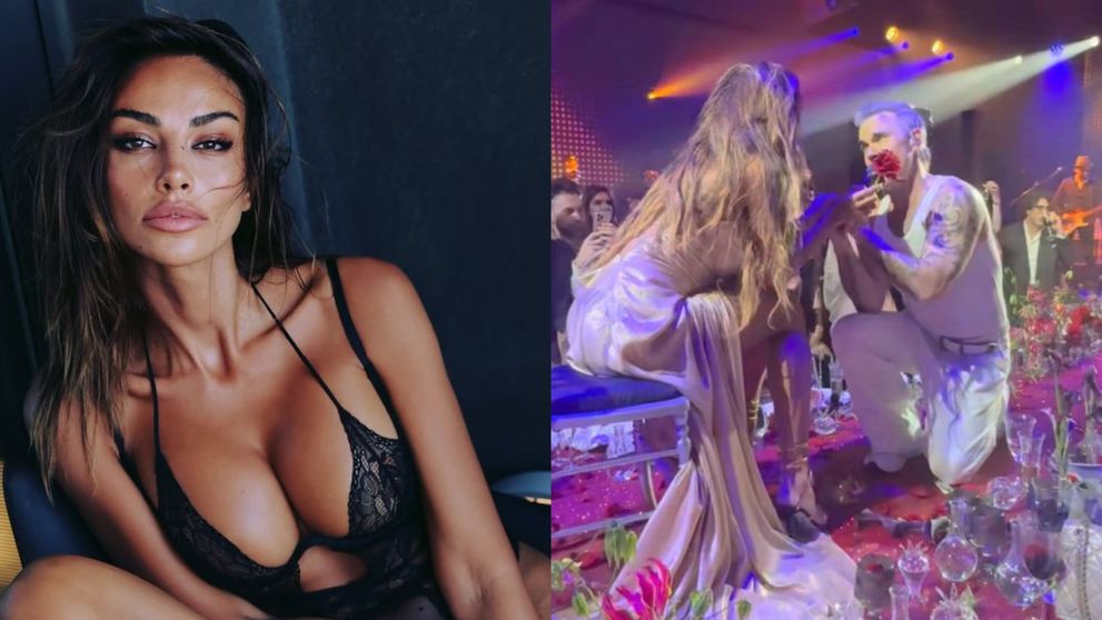 Imagini incendiare cu Mădălina Ghenea și Robbie Williams. Celebrul cântăreț a îngenunchiat în fața româncei, la petrecerea unui miliardar italian, spre uimirea invitaților