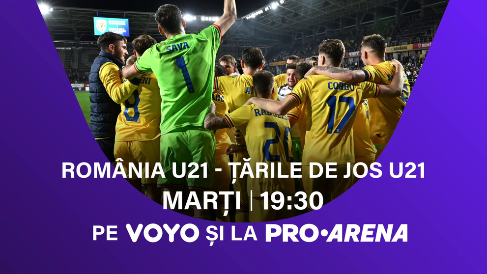 În acestă seară, la 19:30, România U21 întâlnește echipa Țările de Jos U21. Meciul de fotbal se vede în direct la PRO Arena și VOYO