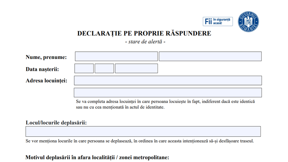 Motivele pentru care poți ieși din localitate pe durata stării de alertă. Cum arată noua declarație pe propria răspundere