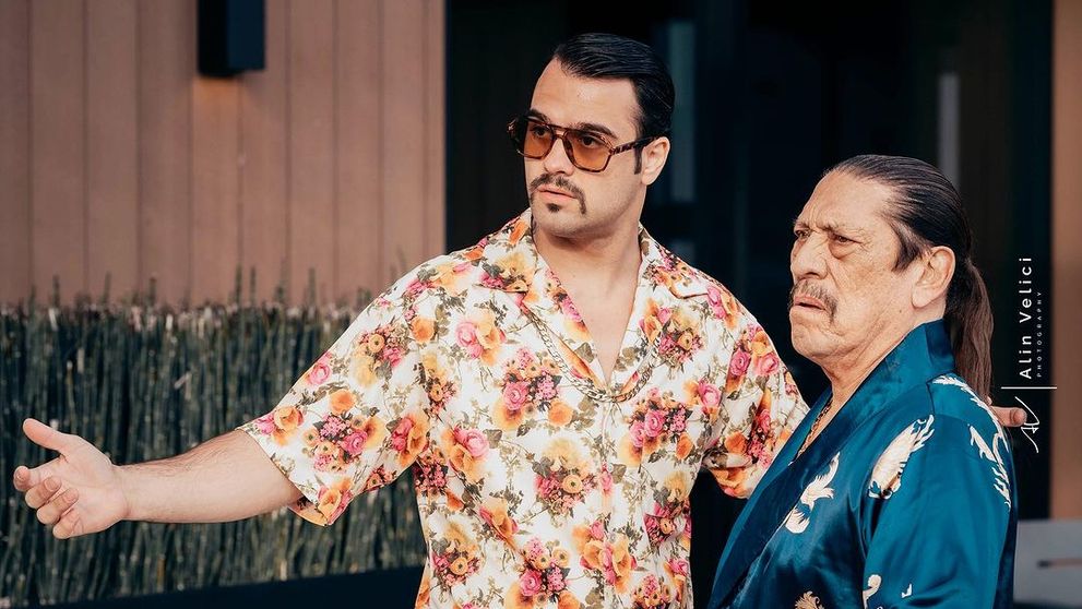 George Piștereanu, alături de Danny Trejo, pe platoul de filmare al filmului Miami Bici 2