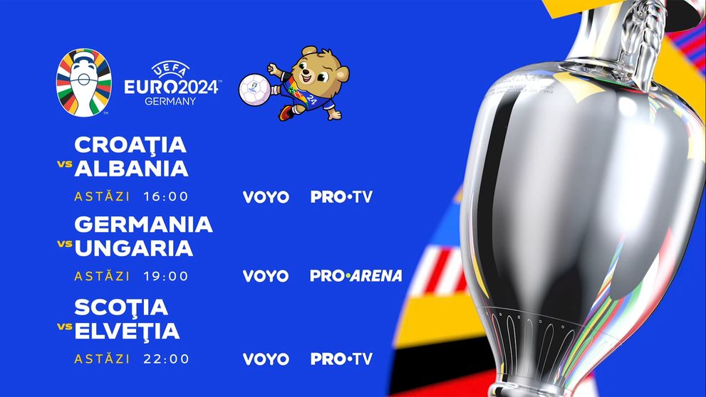 Începe a doua etapă din faza grupelor la Euro 2024! Ce partide poți urmări la PRO TV, PRO ARENA și pe VOYO în 19 iunie