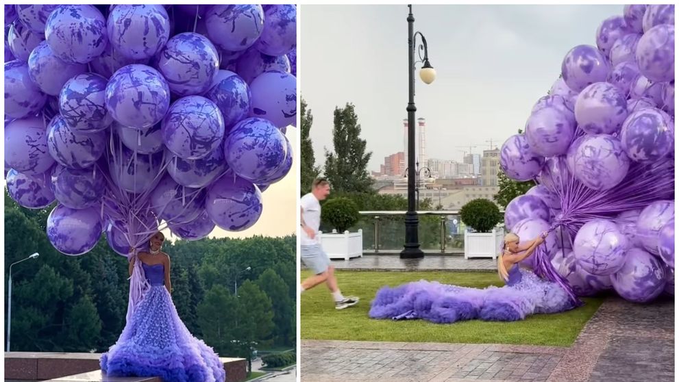A vrut poza perfectă, dar baloanele au ridicat-o de la sol. Ce s-a întâmplat când a început ploaia