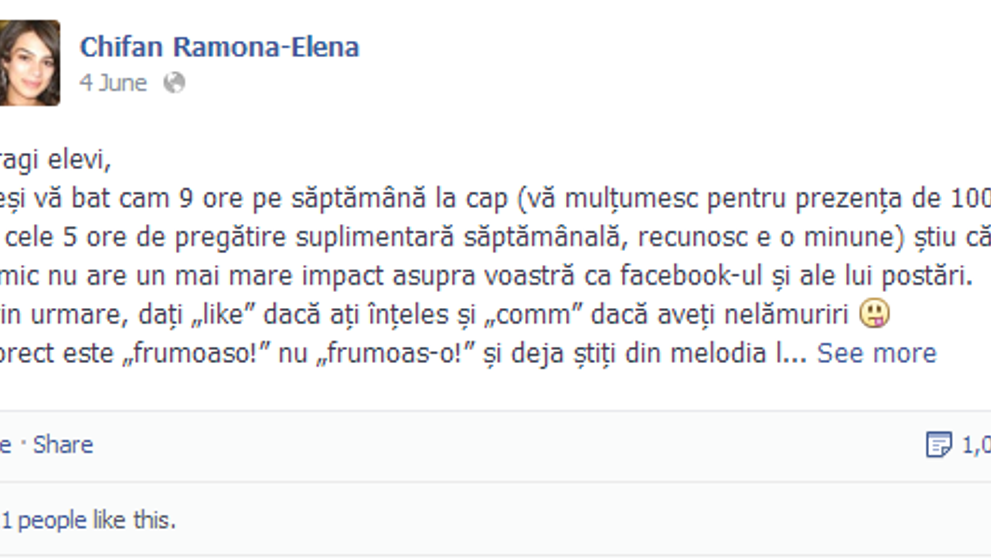 Lectia de gramatica de pe Facebook. Mesajul unei profesoare de limba romana care a devenit viral