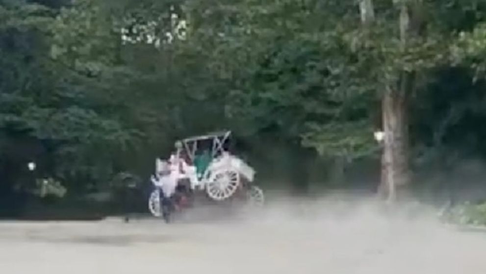 Momentul în care un băiat de 18 ani e aruncat dintr-o trăsură, în Central Park din New York.  Adolescentul a decedat din cauza rănilor grave