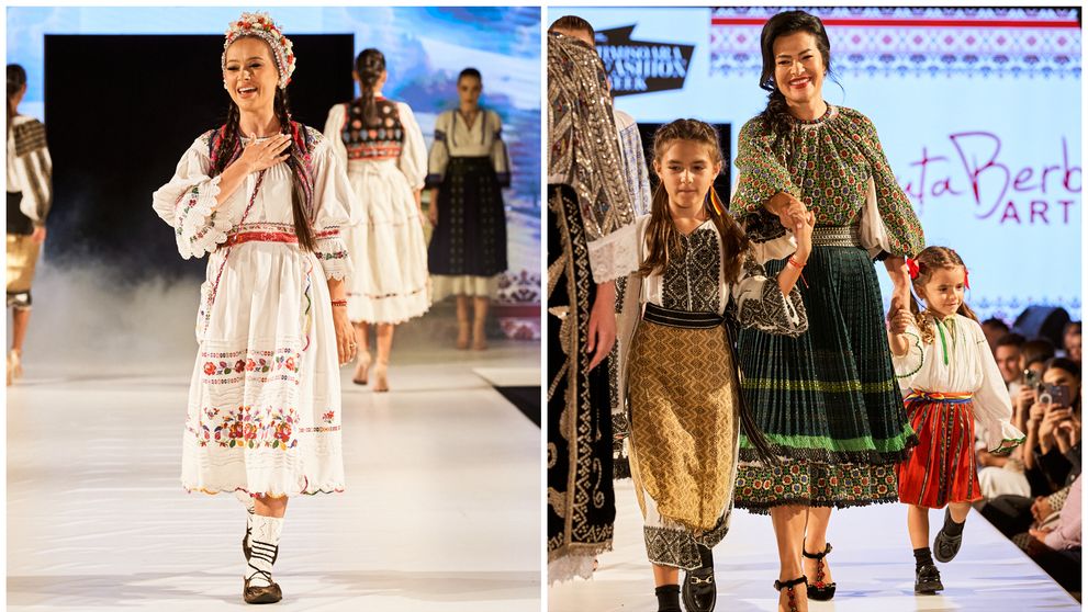 Două soliste de folclor, în premieră pe o scenă de modă! Cum au defilat Vlăduța Lupău și Olguța Berbec la Timișoara Fashion Week