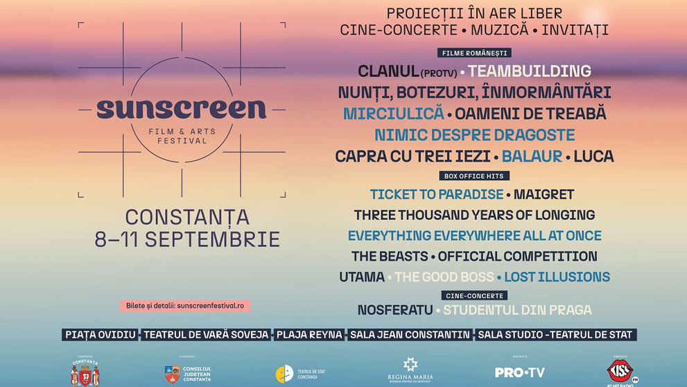 Sunscreen Film & Arts Festival, în septembrie, la Constanța. Nu rata cele mai așteptate filme ale anului!