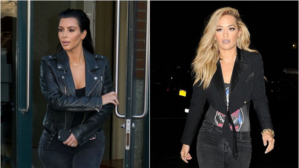Aceeasi pereche de blugi pe doua corpuri total diferite. Cum arata jeansii Ritei Ora pe vedeta cu cel mai mare posterior, Kim Kardashian