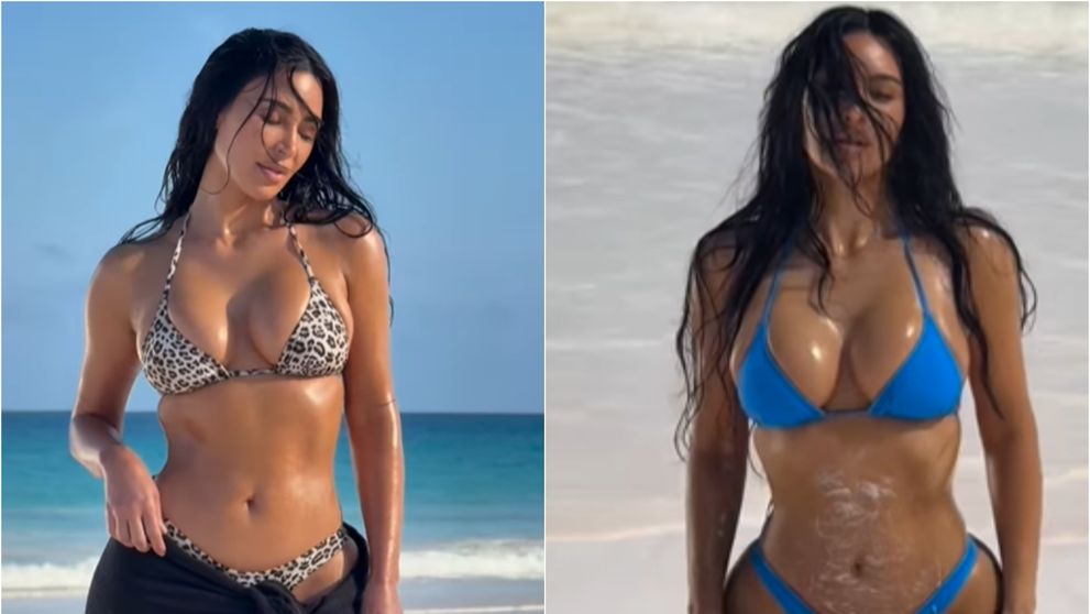 Spune că face sport 2 ore pe zi, 6 zile pe săptămână, iar acum își arată corpul de vis. Kim Kardashian, rotunjimi perfecte în costum de baie