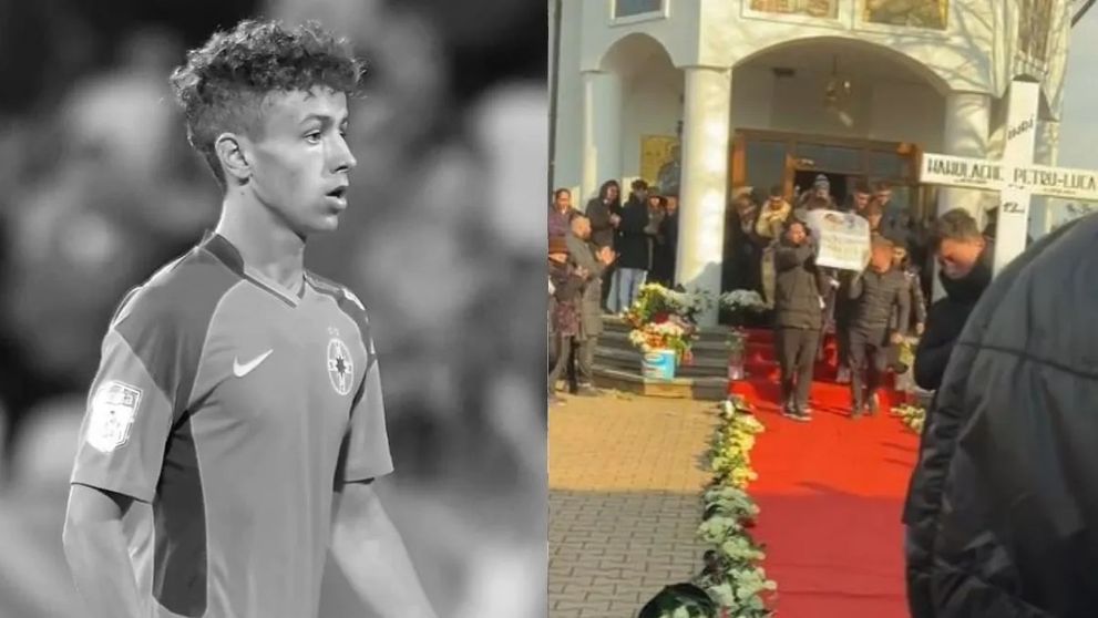 Moment sfâșietor la înmormântarea lui Luca Manolache, fotbalistul care a murit la doar 19 ani. Ce s-a întâmplat când sicriul cu trupul neînsuflețit al tânărului a fost scos din biserică: „Nu mai poate tati, băiatul meu...”