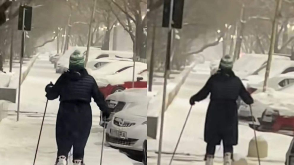 Pârtia s-a mutat la București! Un bucureștean a fost filmat în timp ce se plimba cu schiurile pe trotuar, în Capitală. Viral pe TikTok: „Nu se poate așa ceva!”
