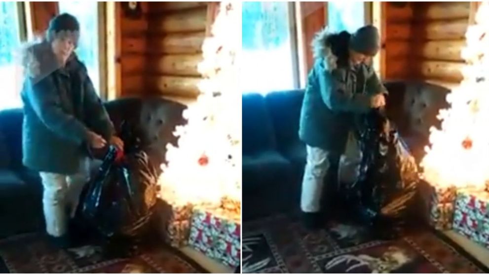 A intrat in casa si a gasit un sac de gunoi langa bradul de Craciun, in sufragerie. Cand l-a deschis a inceput sa tipe