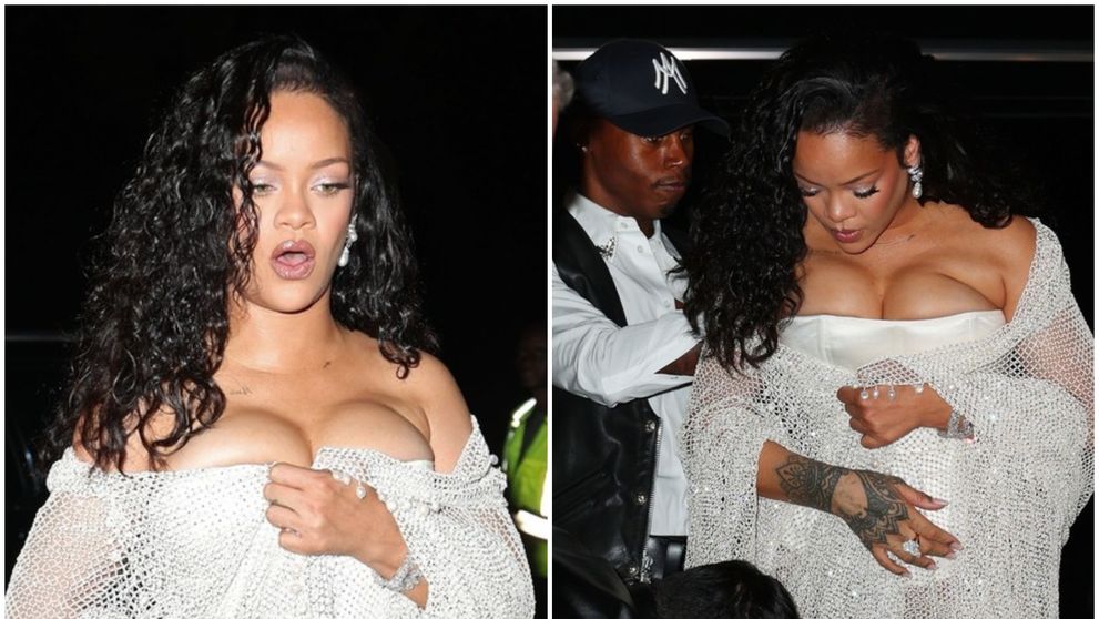 Rihanna, apariția “chinuită”, într-o rochie în care a trebuit să își susțină în permanență decolteul! Cum au surprins-o paparazzii