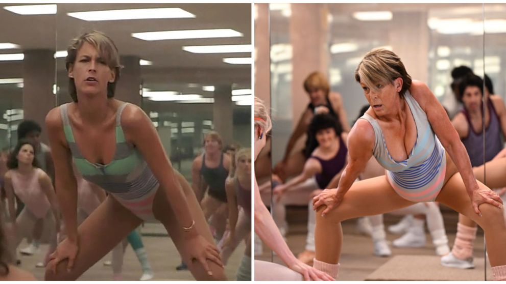 Sunt 40 de ani între cele două imagini! La 66 de ani, Jamie Lee Curtis a recreat faimoasa scenă de aerobic din filmul „Perfect”. Cine i-a luat locul lui John Travolta în clipul viral la care s-a râs cu lacrimi