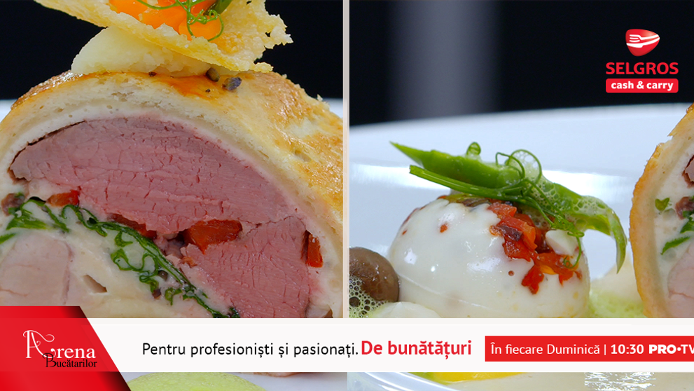 ARENA BUCĂTARILOR: Pastetă din momițe de vițel cu Panna Cotta cu ardei copt și raviolli cu duxelles de ciuperci