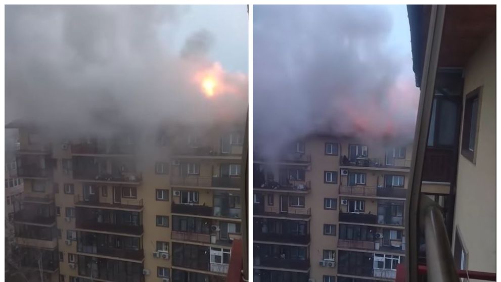 Incendiu la mansarda unui bloc din Chiajna. Pompierii nu puteau trece din cauza  mașinilor parcate și a străzilor înguste