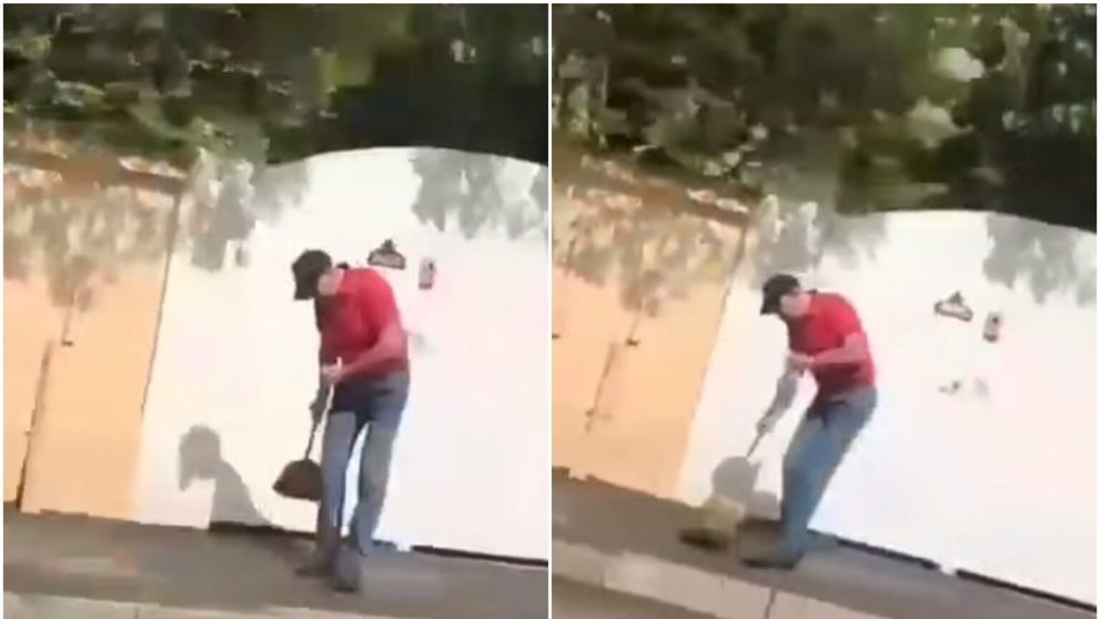 Klaus Iohannis a fost surprins când mătura trotuarul din faţa casei sale! Fostul președinte și-a pus în practică sloganul: România lucrului bine făcut - VIDEO