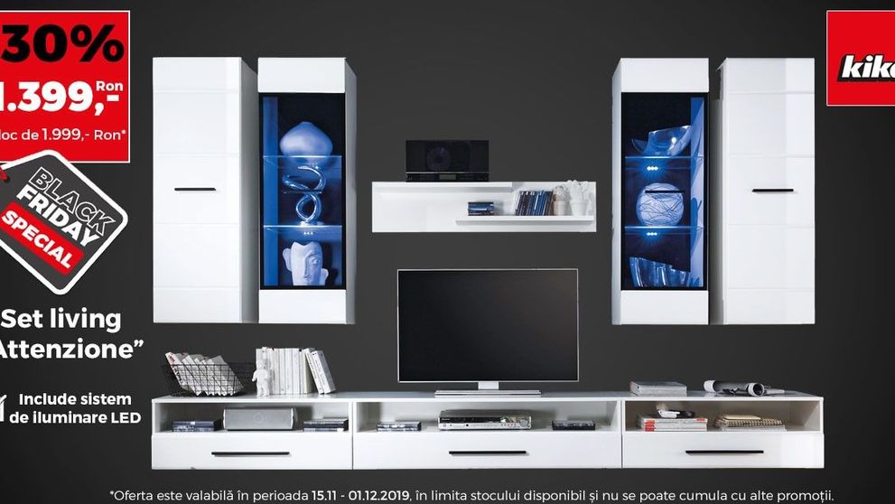 BLACK FRIDAY 2019. Kika a inclus în oferta de Black Friday şi seturi de mobilier pentru living