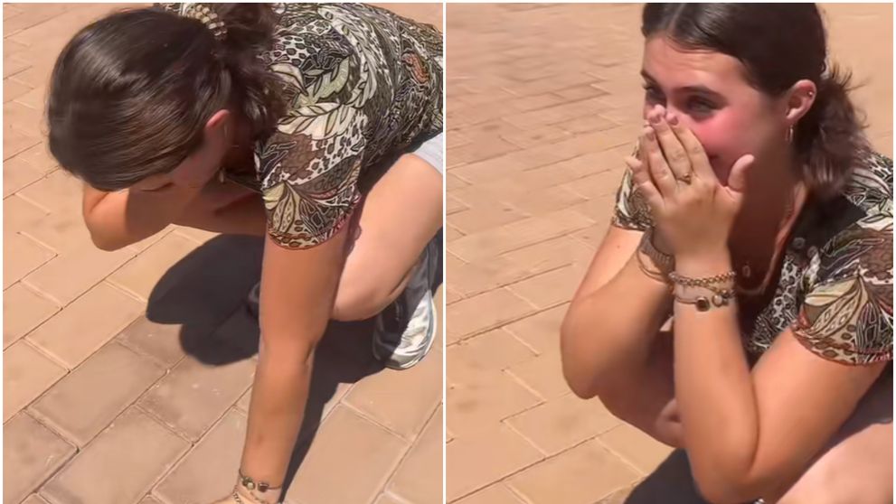 VIDEO Momentul în care o turistă începe să plângă și cade în genunchi când vede Palatul Parlamentului din București: „Sunt obsedată!”