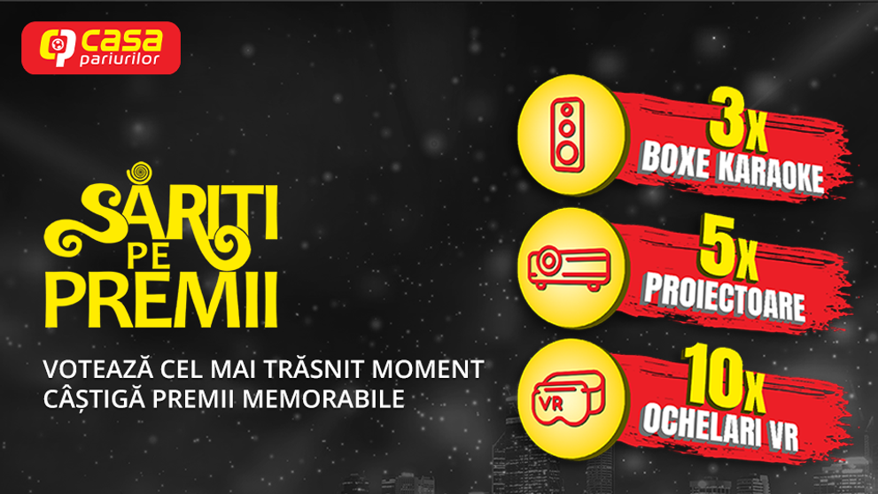 Votează un moment din emisiunea „Săriți de pe fix!”, iar Casa Pariurilor te premiază. Iată ce poți câștiga!