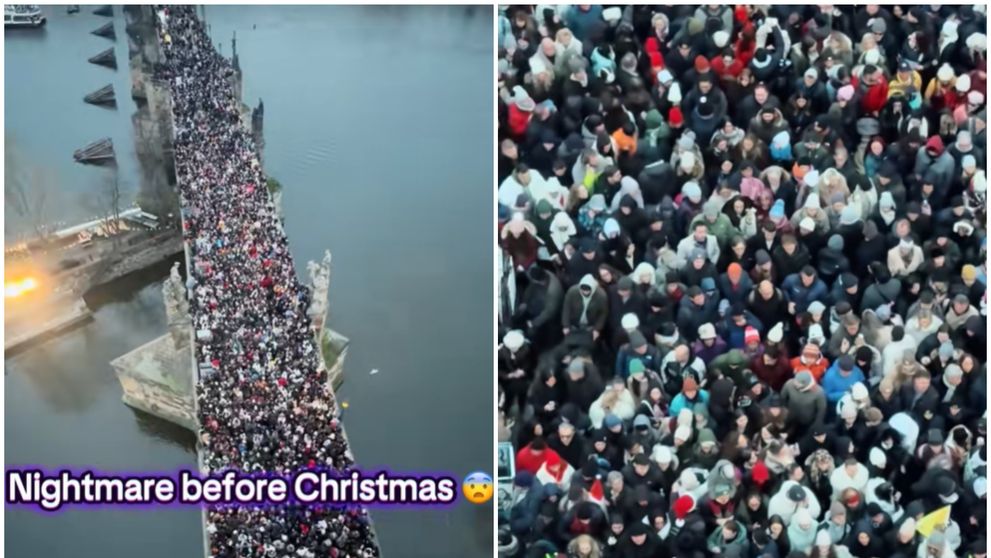 „Coșmarul de dinainte de Crăciun”. Imagini virale cu Podul Carol din Praga, plin până la refuz: „Fac atac de panică doar uitându-mă”
