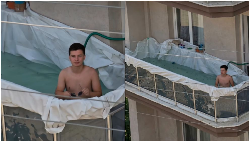 Distracție de vară sau dezastru iminent? Un bărbat și-a transformat balconul în piscină, iar internetul a luat foc: „De asta femeile trăiesc mai mult