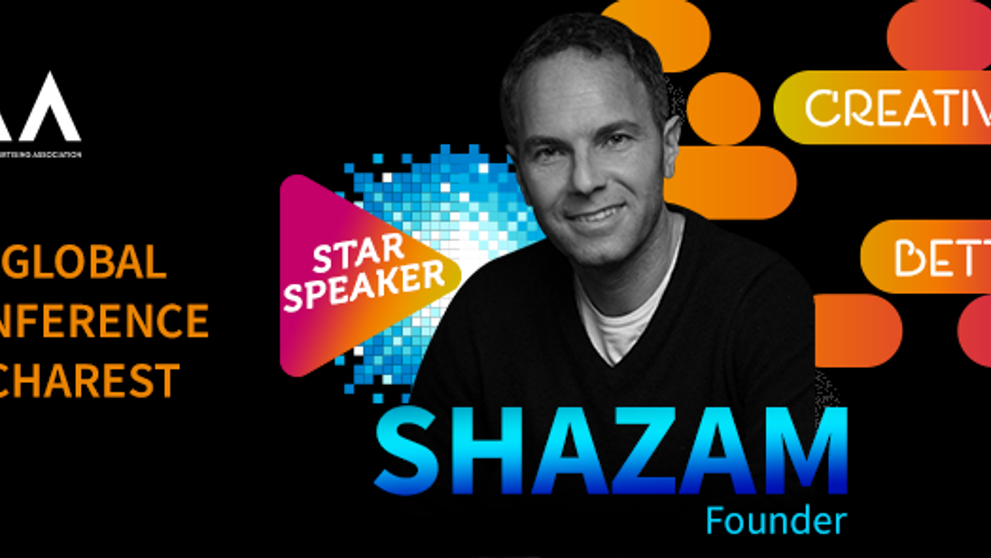 Chris Barton, Fondatorul SHAZAM, la București. Acesta urcă pe scena Conferinței Globale IAA Creativity 4 Better