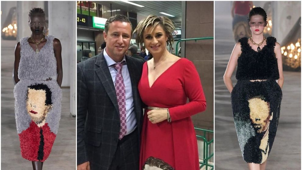Rochia Anamariei Prodan cu chipul lui Reghecampf, demnă de Paris Fashion Week. Ce brand a prezentat ținute asemănătoare