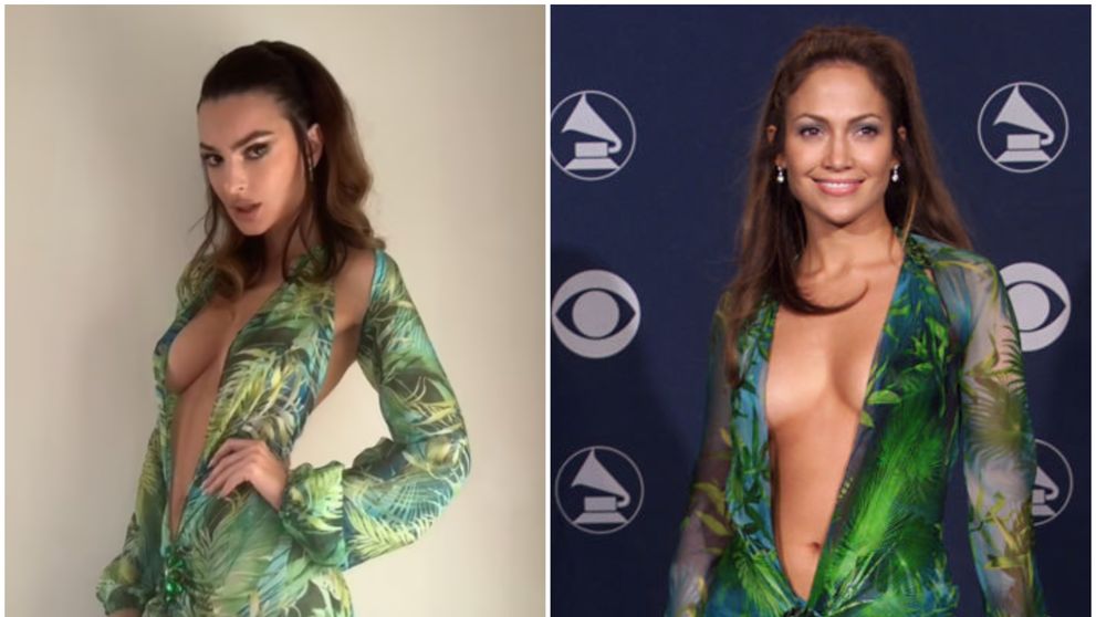 Emily Ratajkowski s-a transformat  în Jennifer Lopez, varianta anului 2000. Decolteul uriaș i-a jucat feste supermodelului