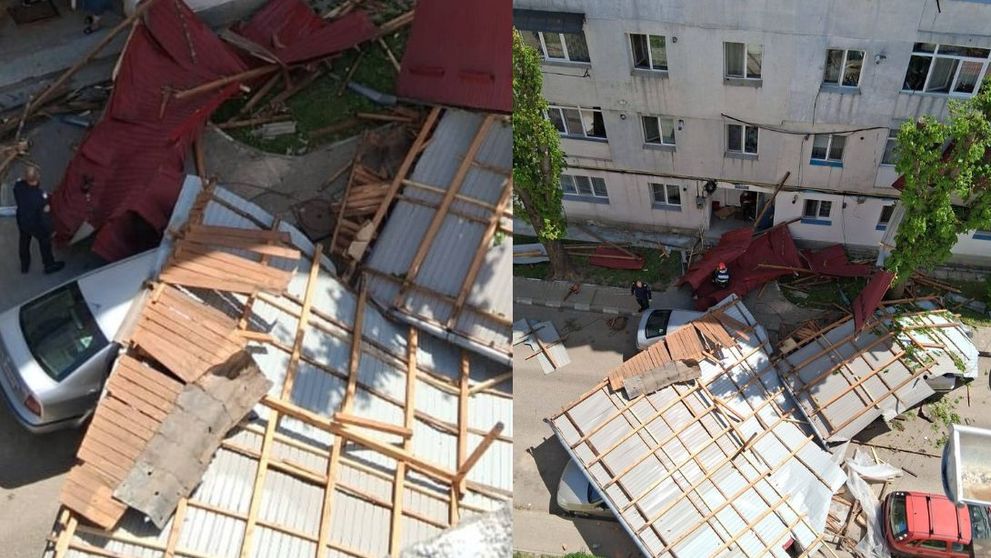 VIDEO din timpul ciclonului care a făcut ravagii în România! Un bărbat a murit după ce un acoperiș a căzut peste el. Când se oprește vântul