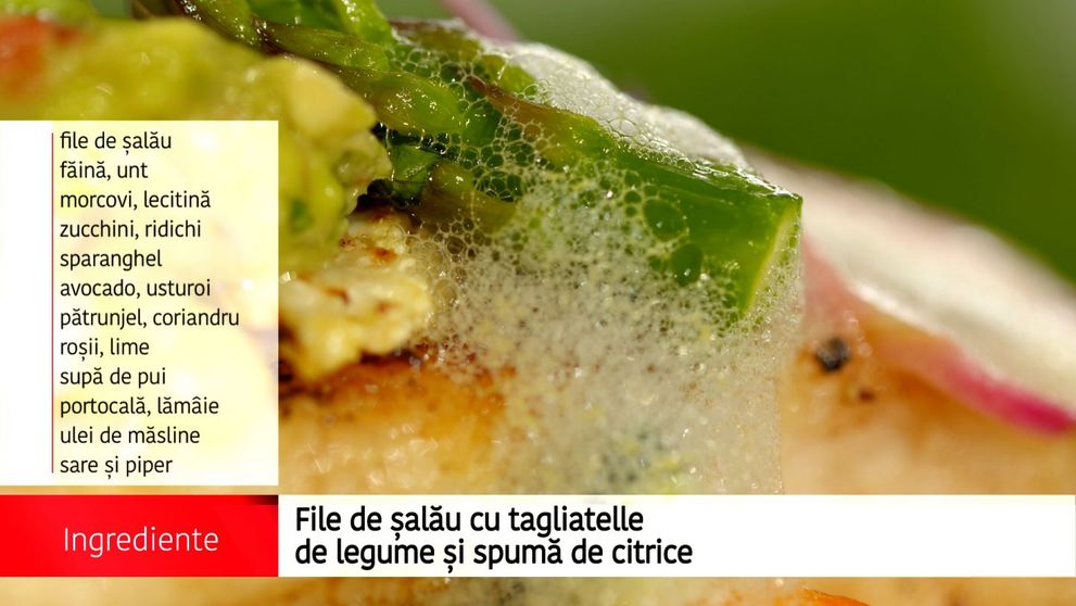 File de salau cu tagliatelle de legume si spuma de citrice