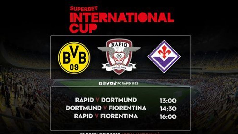 Turneul Superbet International Cup se vede sâmbătă, de la 13:00, în direct pe VOYO! Rapid - Borussia Dortmund - Fiorentina
