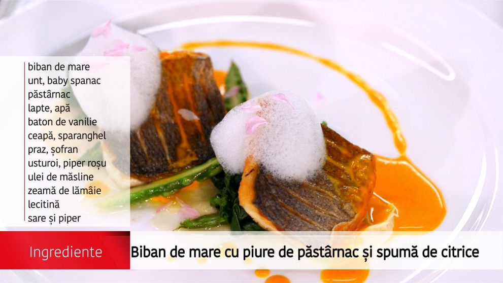 Biban de mare cu piure de pastranac si spuma de citrice 