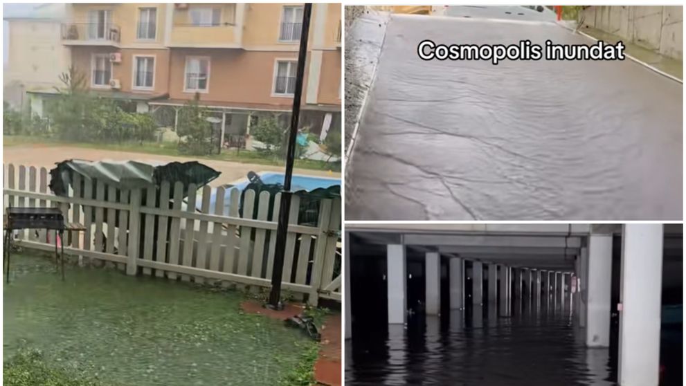 Dezastrul lăsat în urmă de furtună într-un cartier rezidențial de lângă București: acoperișuri smulse, străzi pline de apă, parcarea inundată