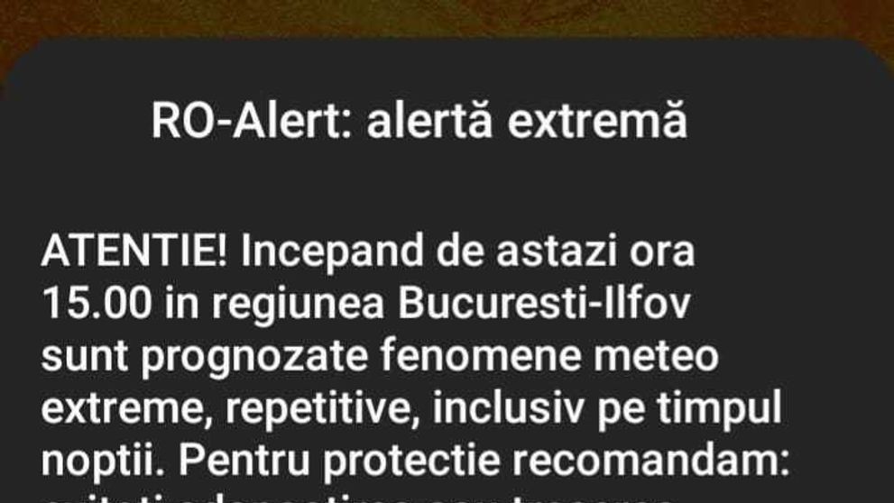 RO-Alert de fenomene meteo extreme în București. Recomandările autorităților: Sistarea activităților