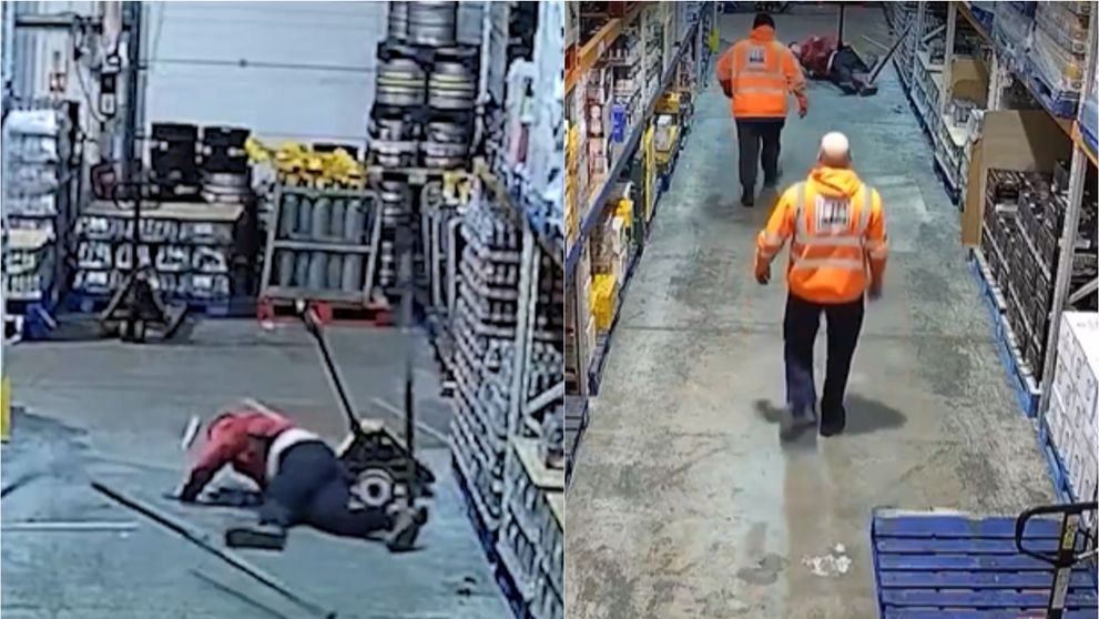 Imagini greu de privit! Un muncitor s-a prăbușit prin acoperiș și a căzut direct peste un utilaj: „Este norocos că trăiește”