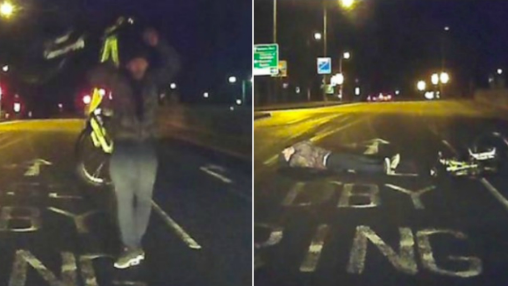 Un biciclist a vrut sa isi insceneze un accident pentru a primi bani, dar a fost surprins pe camera de bord